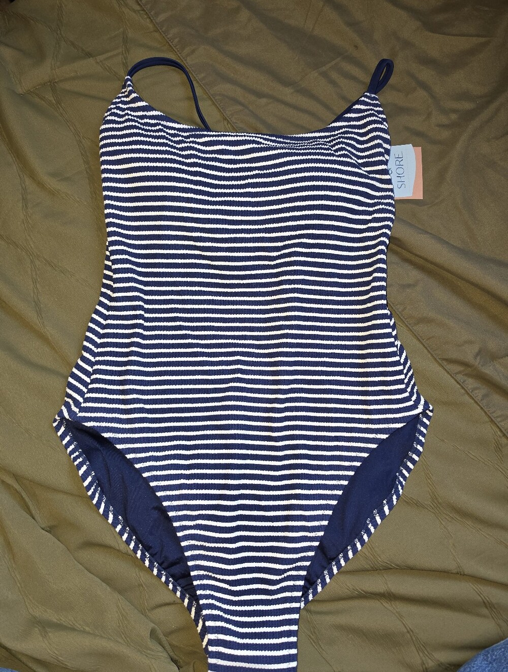 Women’s Navy and White Stripe One-Piece Swimsuit
